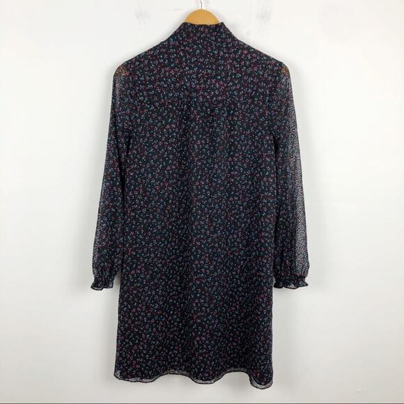CeCe Long Sleeve Black Dress Wisttful Blooms Size 4 Retro Ditzy-floral Tie Neck - Picture 10 of 16